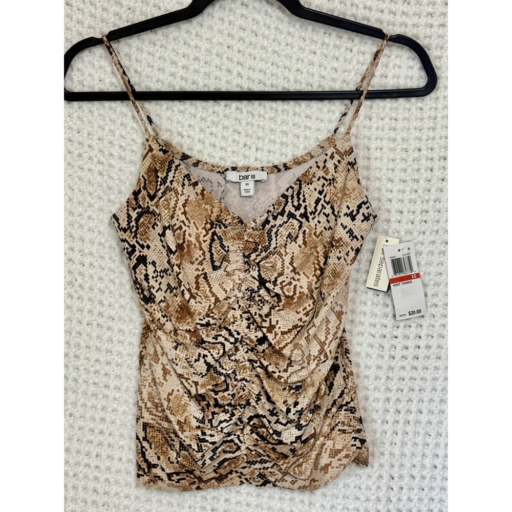 Bar III XS Snakeskin Print Cami Top Ruched Front Sleeveless Tank Blouse